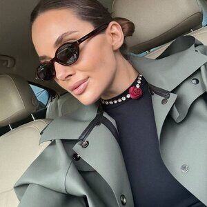 Saint Laurent SL751JEANNE 002 Sunglasses Havana Oval Frame, Grey Lenses